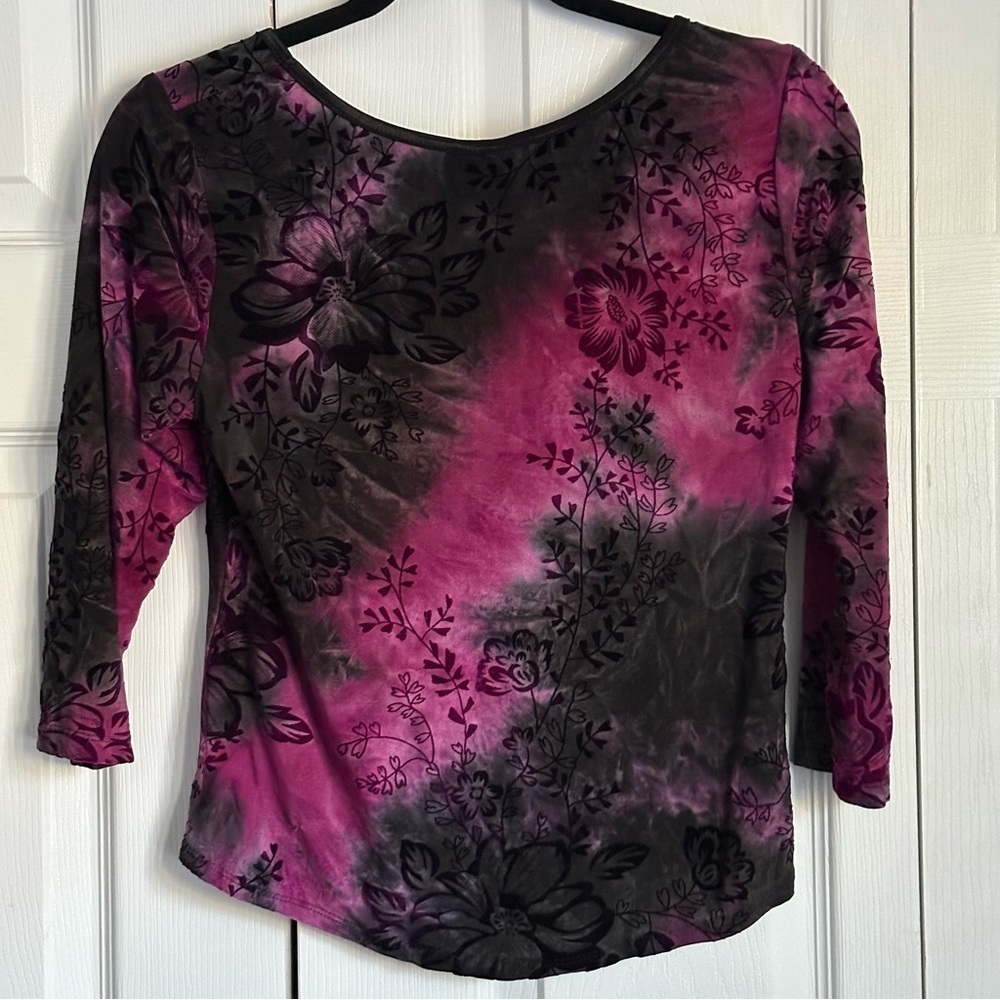 Vtg Y2K Top Womens Petite S Purple Burnout Velvet Floral Whimsigoth Fairy Grunge - Picture 2 of 8